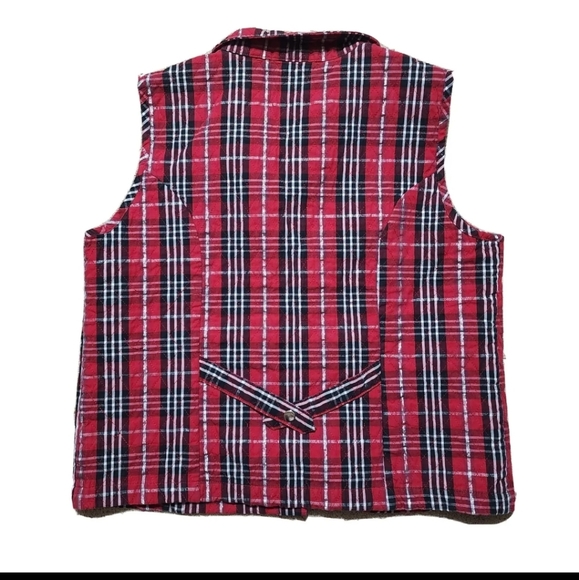 Quilted Vest Baxter & Wells Red Silver Black Stylish Snap EUC Womans Large - Picture 7 of 8